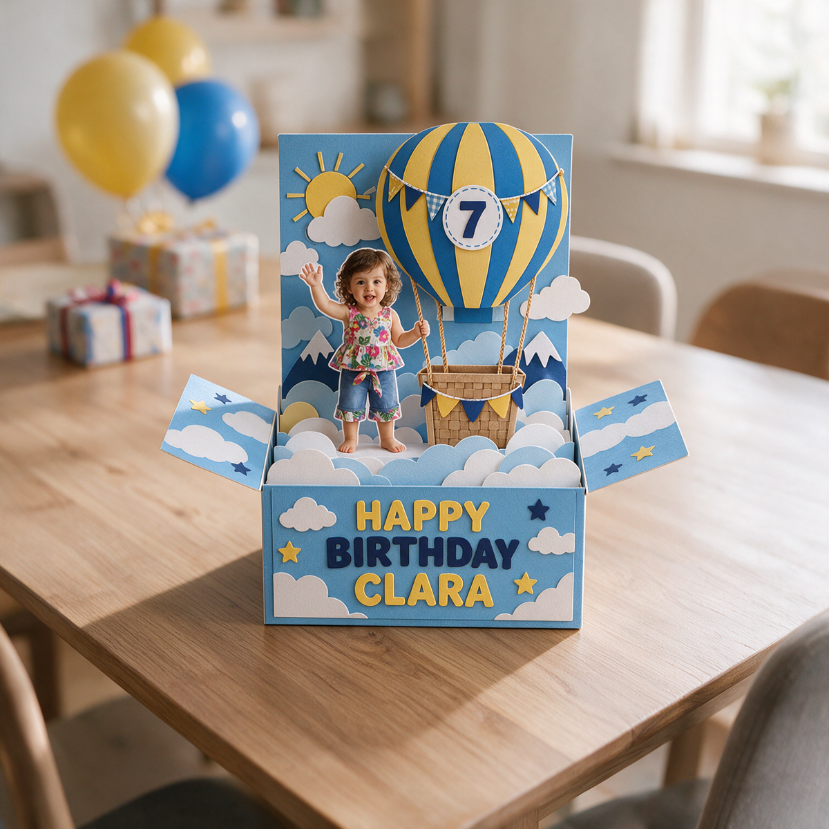 Personalized Space Rocket Pop-Up Box Card - Birthday Gift with Custom Photo, Name and Age