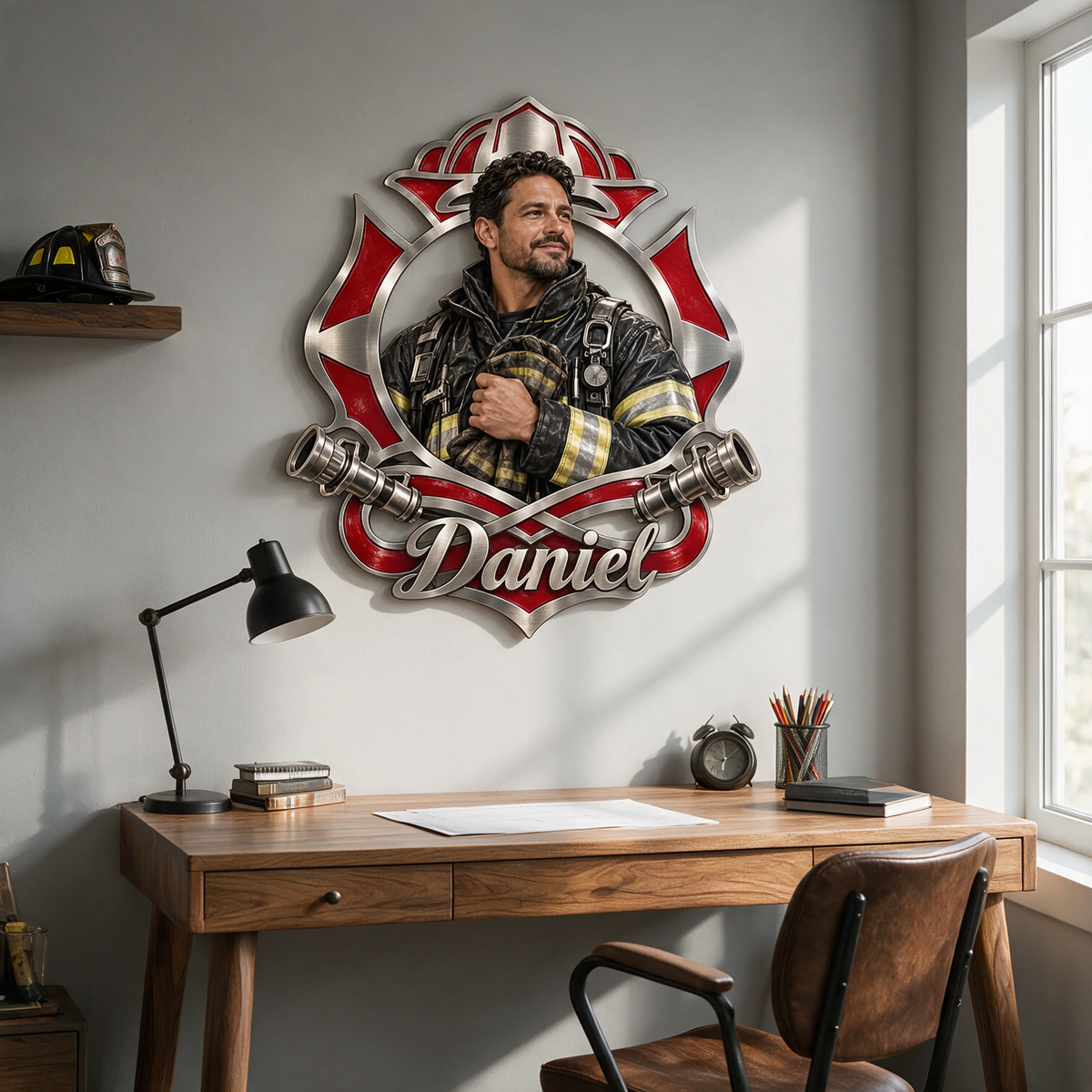 Personalized Custom Photo Firefighter 3D Cut Metal Sign - Gift for Men