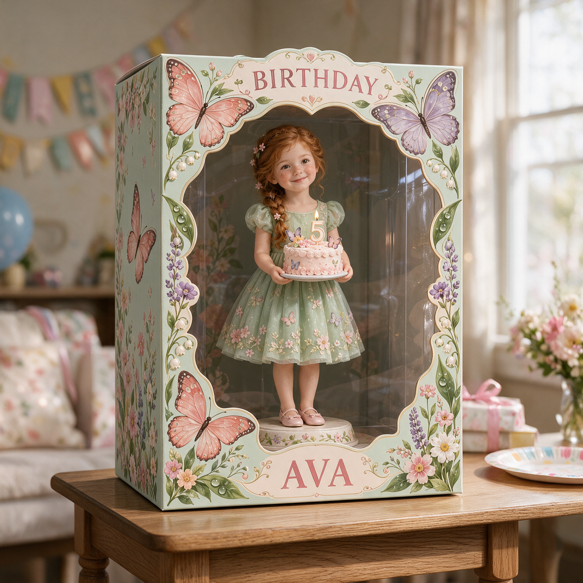 Boîte d'affichage en acrylique personnalisée avec photo de papillon - Cadeau d'anniversaire pour filles