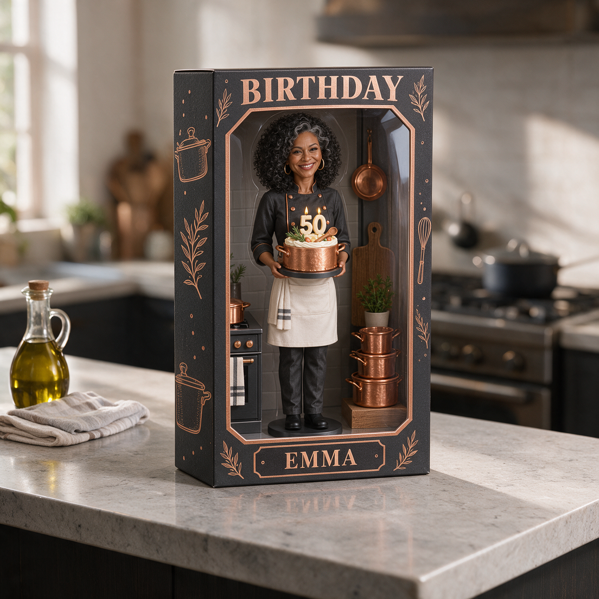 Personalized Cooking Acrylic Display Box - Copper Pot Cake Birthday Keepsake