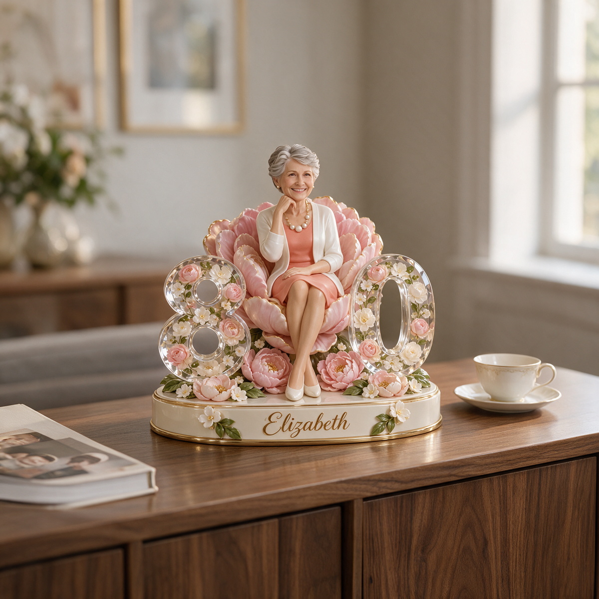 Figurine d'anniversaire personnalisée - Portrait sur mesure, cadeau souvenir Pivoine