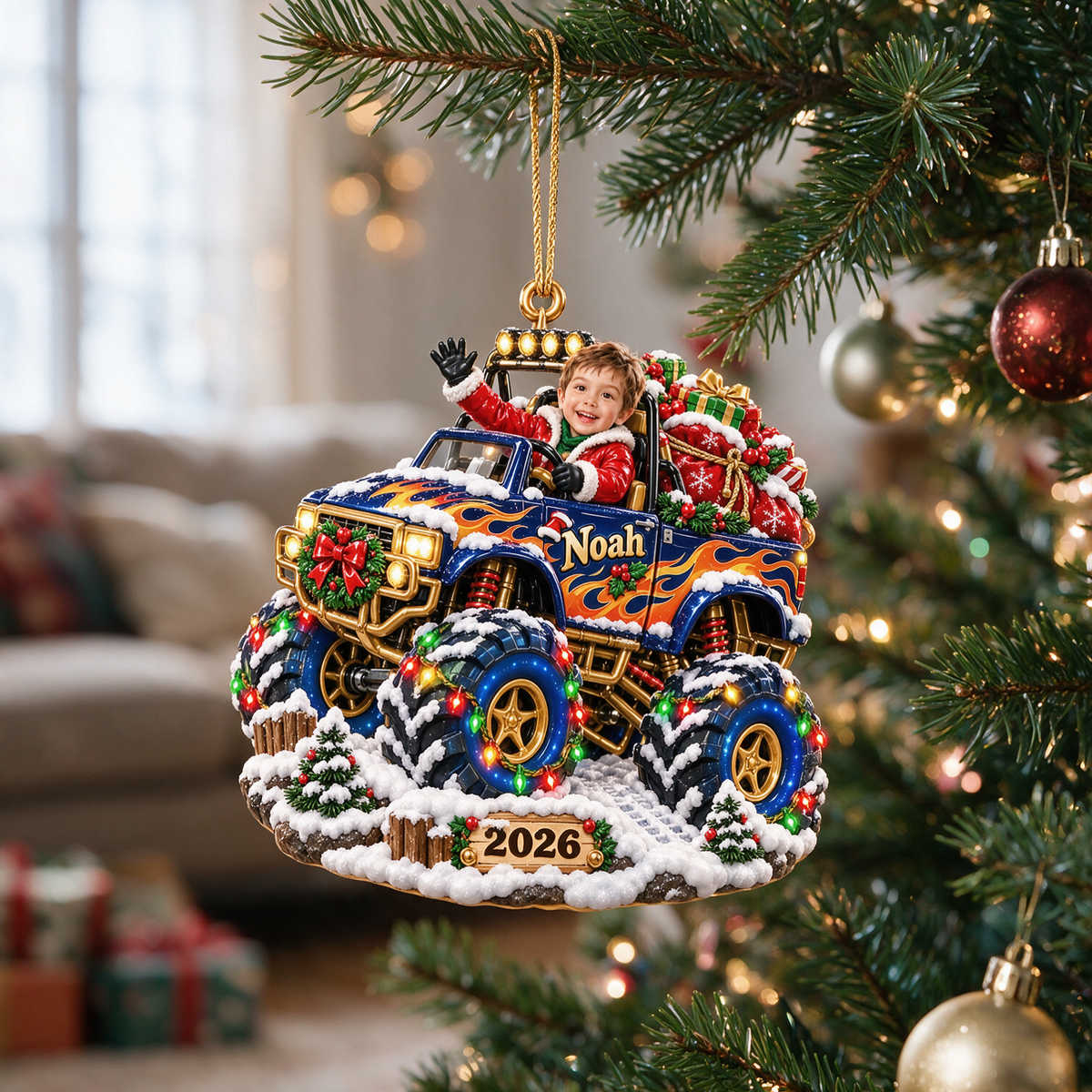 Personalized Custom Photo Monster Truck 3D Ornament - 2026 Christmas Gift for Boys
