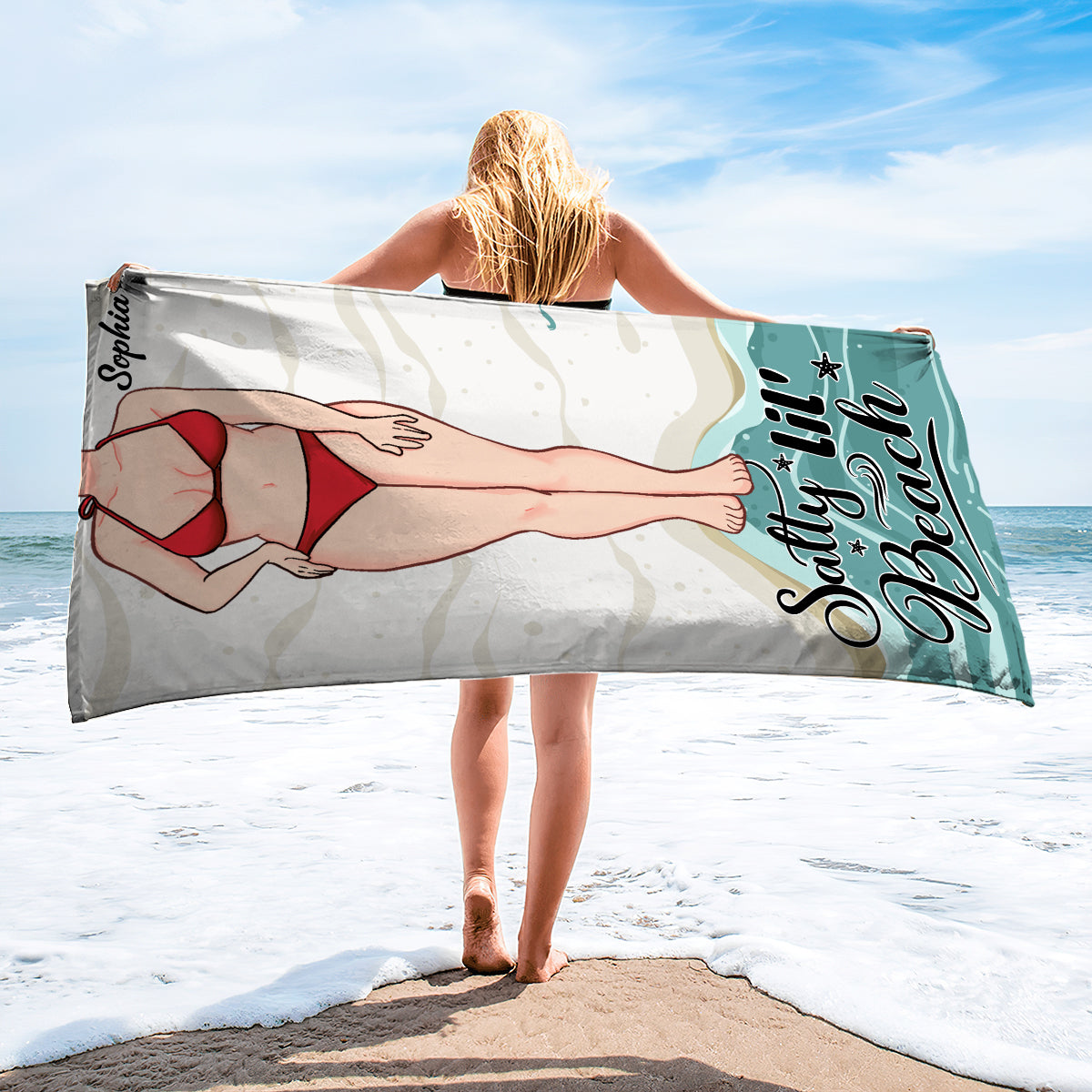 Salty Lil' Beach - Cadeau pour les amoureux de la mer : serviette de plage personnalisée pour une amie, une sœur, une petite amie, une épouse ou une maman. Idéale pour une amie, une sœur, une petite amie, une épouse ou une maman.