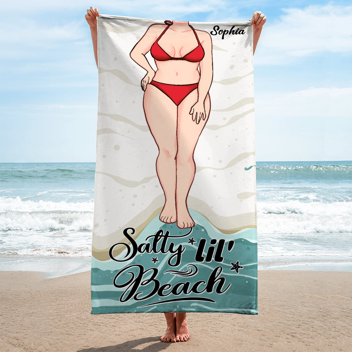 Salty Lil' Beach - Cadeau pour les amoureux de la mer : serviette de plage personnalisée pour une amie, une sœur, une petite amie, une épouse ou une maman. Idéale pour une amie, une sœur, une petite amie, une épouse ou une maman.