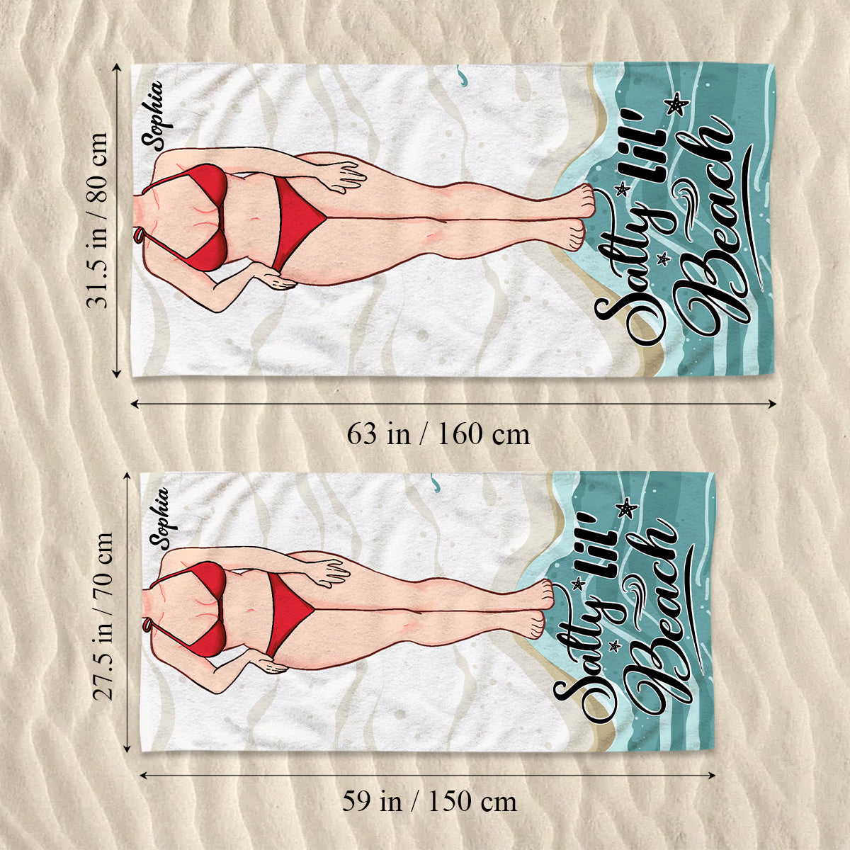 Salty Lil' Beach - Cadeau pour les amoureux de la mer : serviette de plage personnalisée pour une amie, une sœur, une petite amie, une épouse ou une maman. Idéale pour une amie, une sœur, une petite amie, une épouse ou une maman.