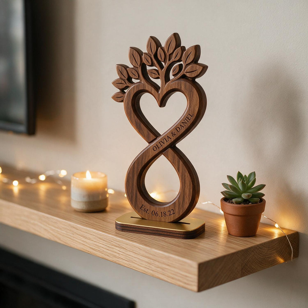 Personalized Infinity Heart Tree Couple Wooden Plaque - Anniversary Gift for Her & Him