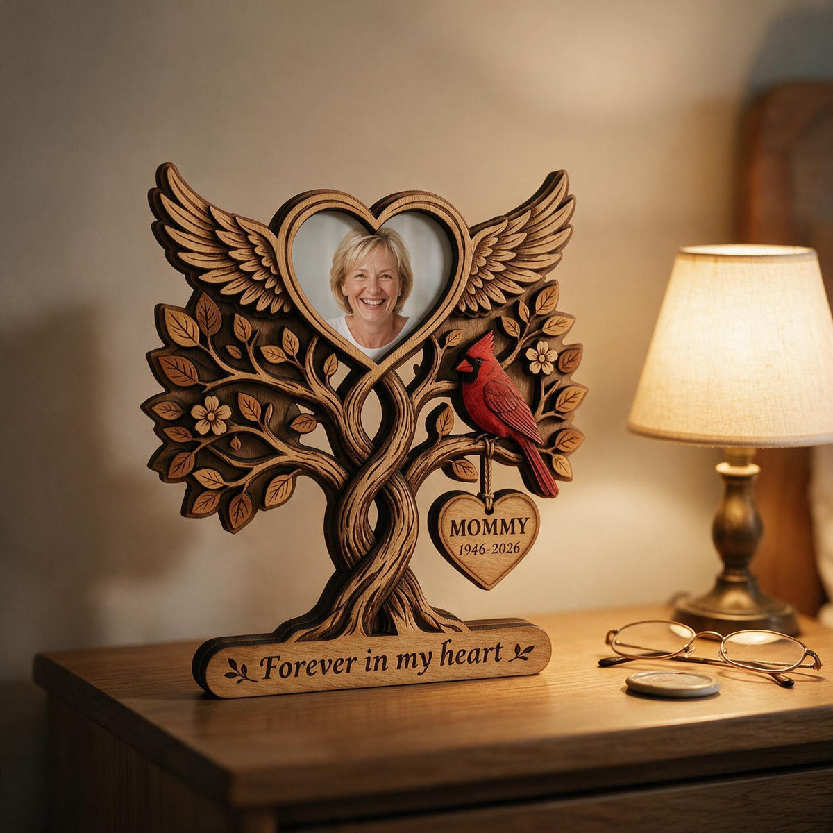 Mémorial Pour Toujours Dans Nos Cœurs - Plaque en Bois Personnalisée à 2 Couches - Cadeau de Sympathie Émotionnel pour Vos Proches