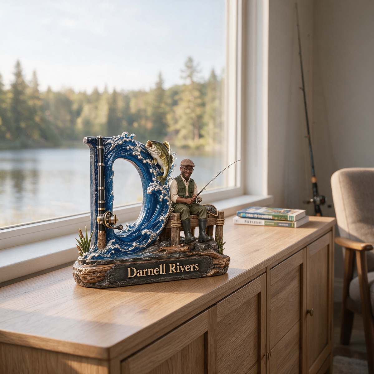 Plaque 3D Monogram de Pêche Personnalisée avec Photo et Nom