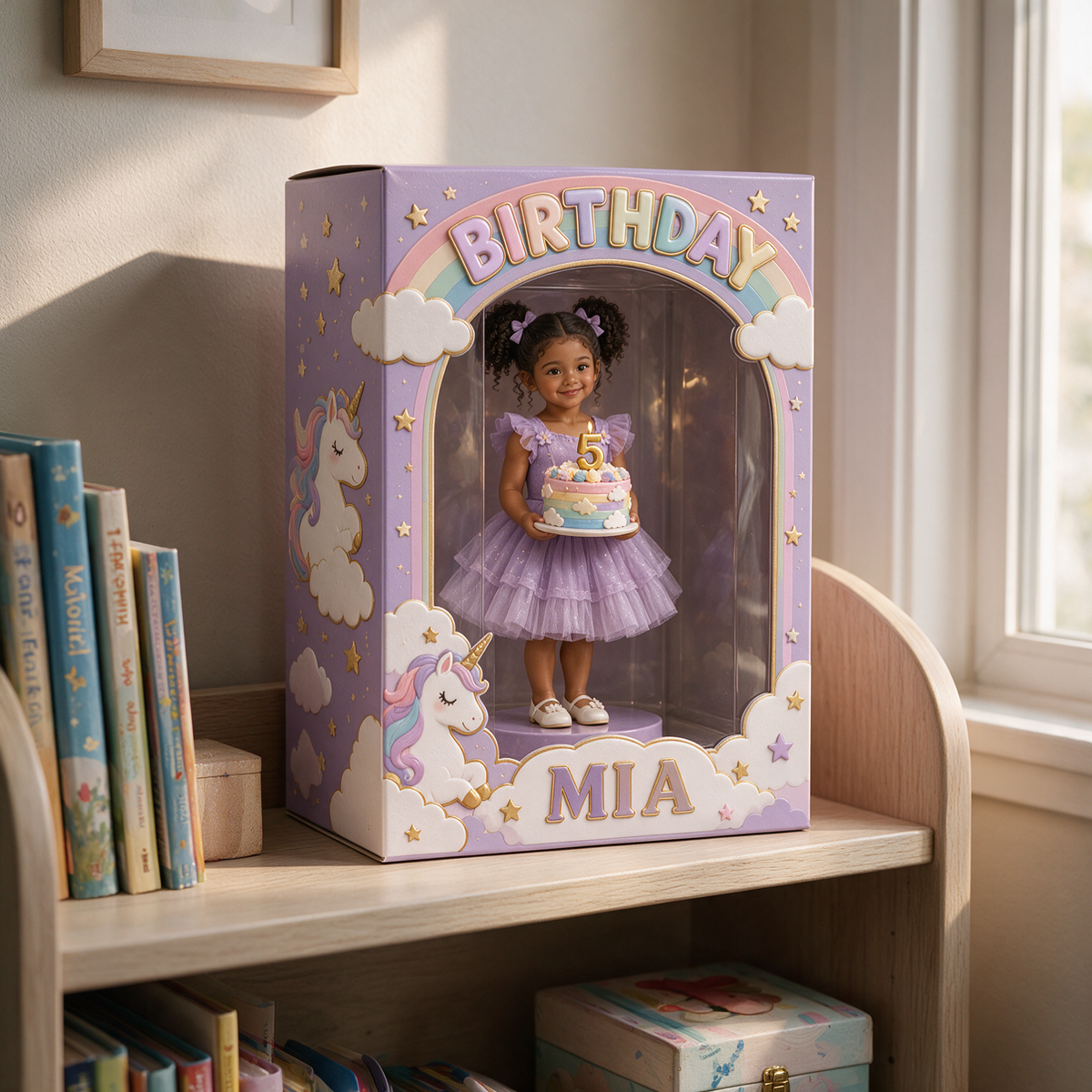 Boîte d'affichage en acrylique personnalisée avec photo de licorne - Cadeau d'anniversaire pour filles