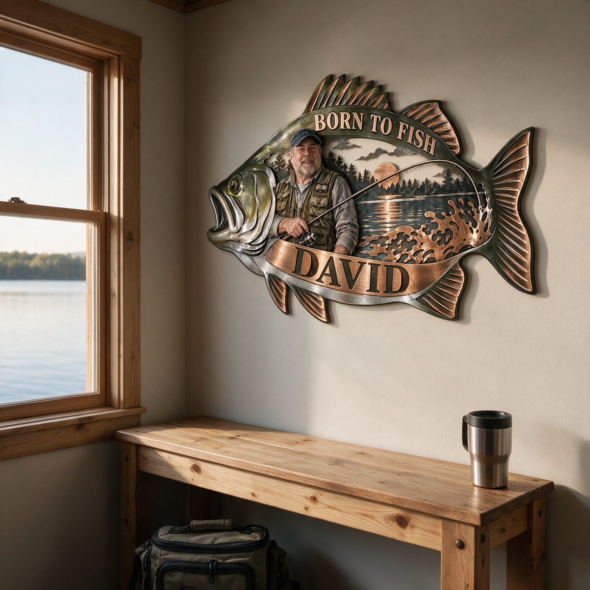 Personalized Fishing Metal Wall Art - Custom Portrait and Name, Angler Wall Decor