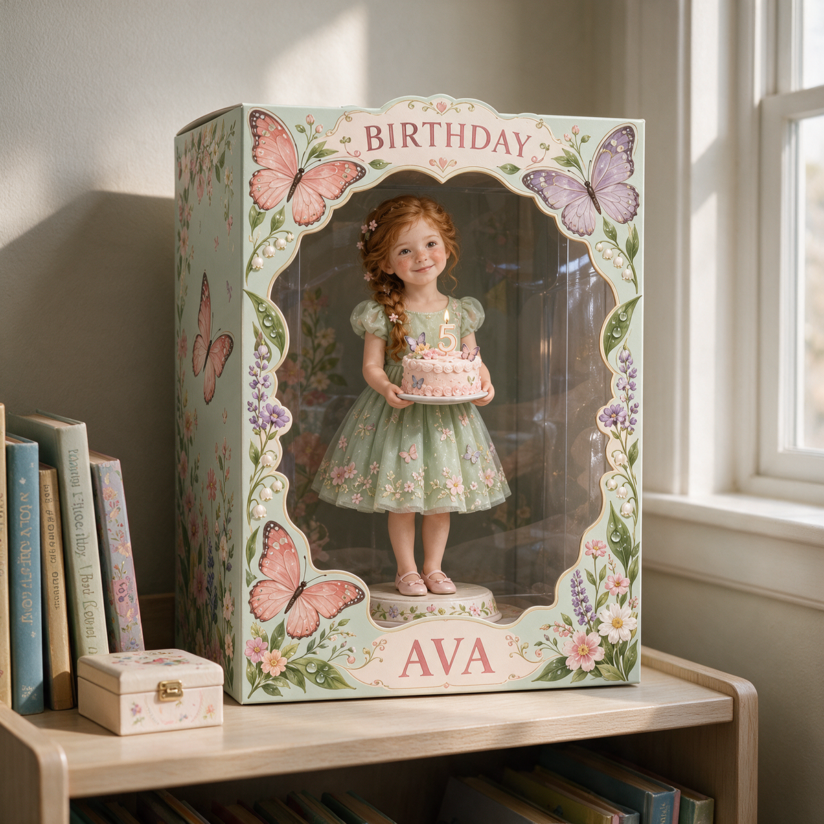Boîte d'affichage en acrylique personnalisée avec photo de papillon - Cadeau d'anniversaire pour filles