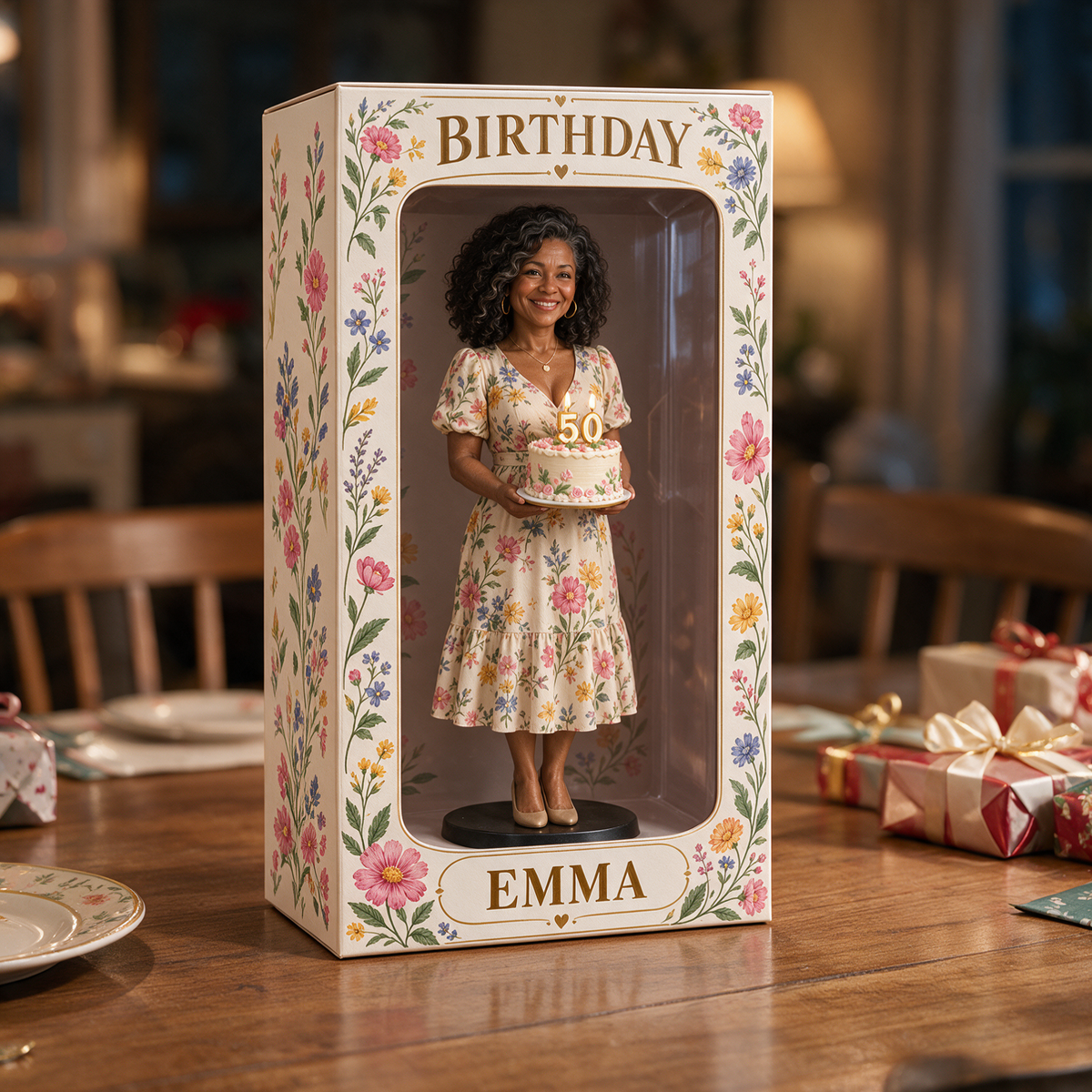 Boîte d'affichage en figurine de fleurs sauvages personnalisée - Cadeau d'anniversaire pour femmes de 50 ans