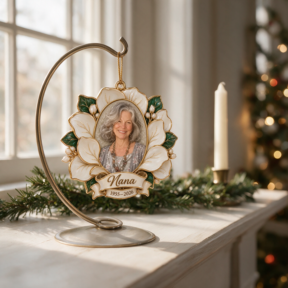 Personalized Custom Photo Magnolia Memorial 3D Christmas Ornament - Grandmother Remembrance Keepsake
