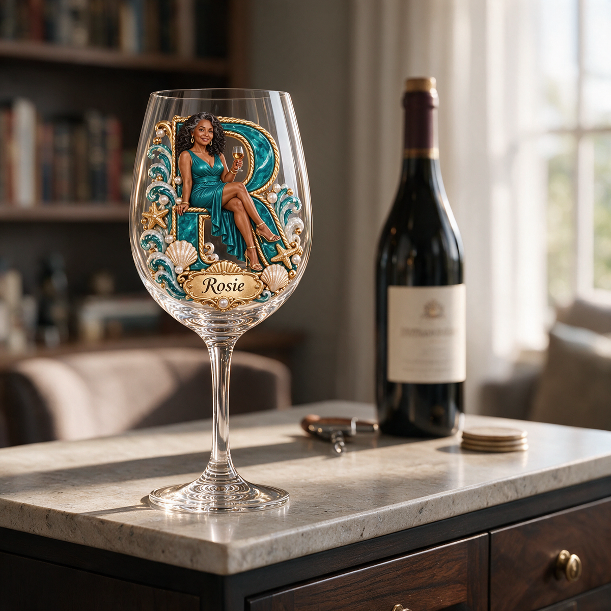 Personalized Custom Photo Coastal Wine Glass - Gift for Older Women