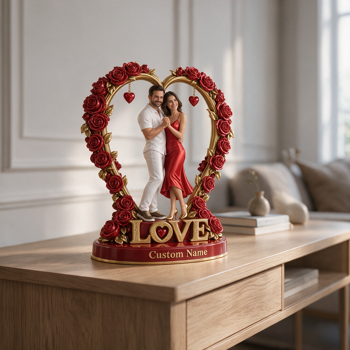 Custom Photo Couple Acrylic Plaque - Rose Heart Keepsake