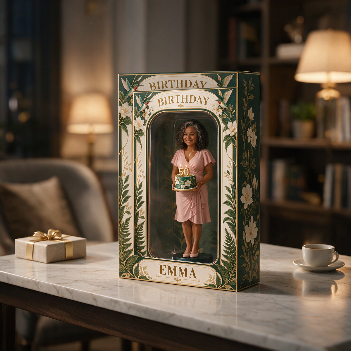 Personalized Custom Photo Hummingbird Figurine in Acrylic Display Box - 50th Birthday Gift for Women