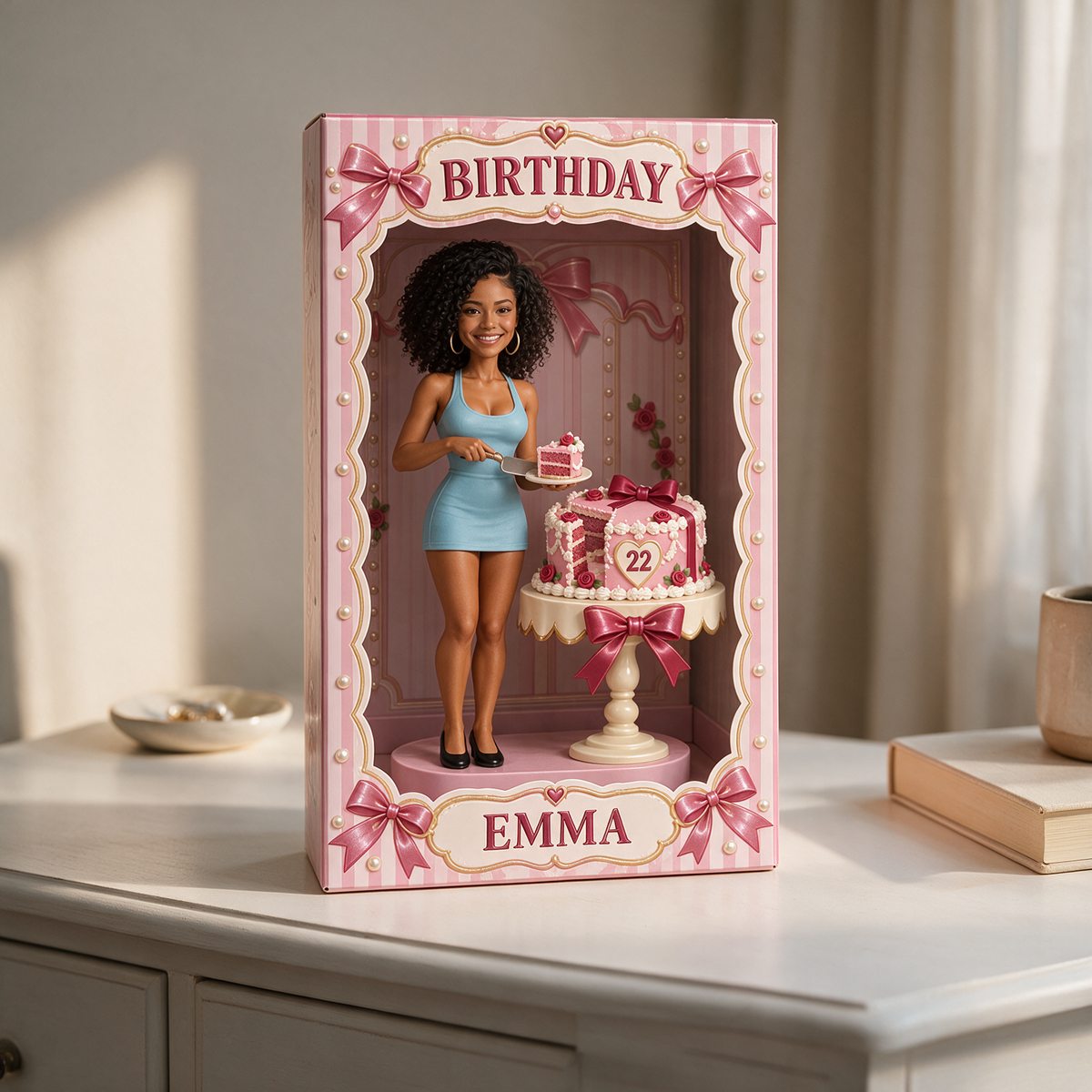Personalized Birthday Portrait Display Box - Photo Figure with Name and Age