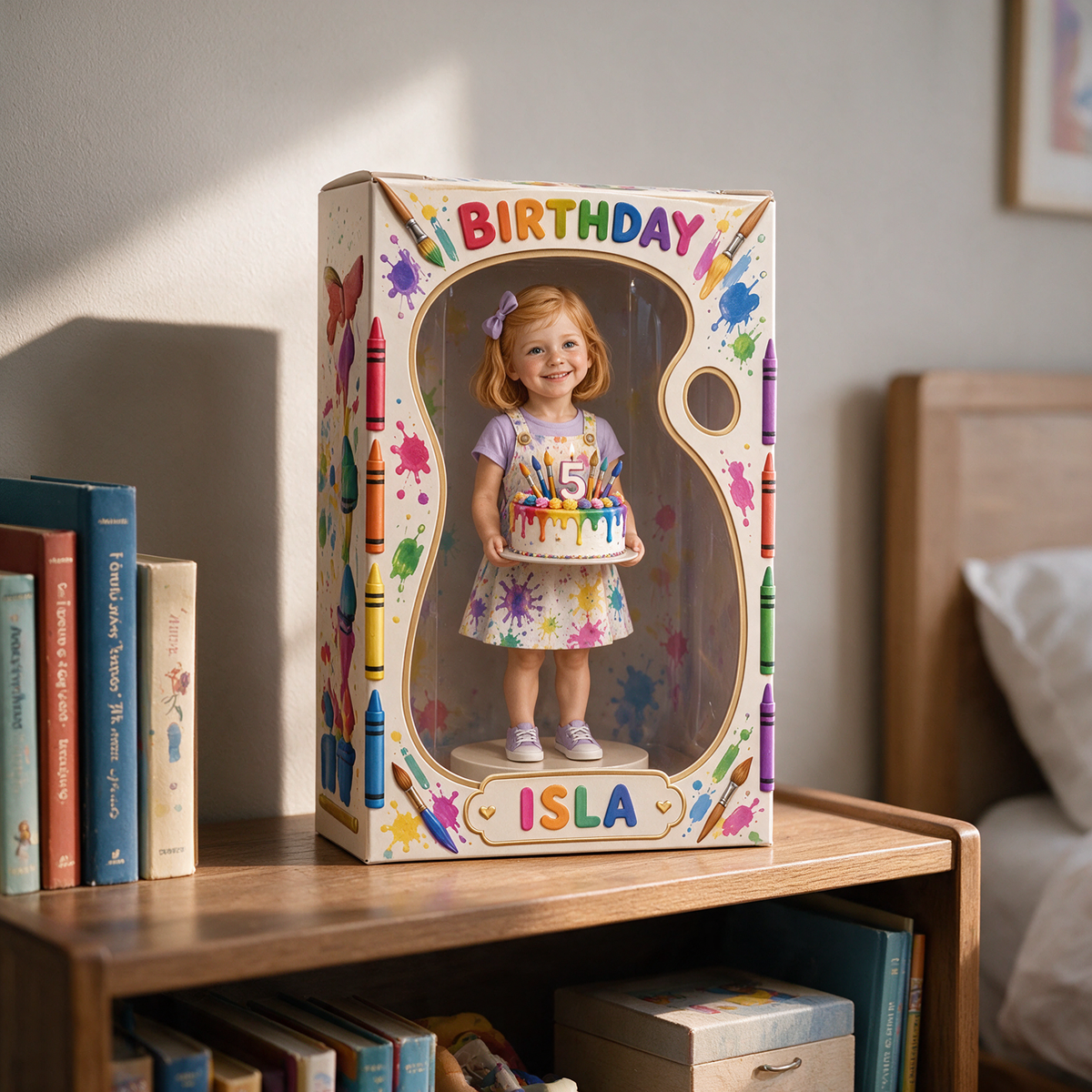 Personalized Custom Photo Art Acrylic Display Box - 5th Birthday Gift for Girls