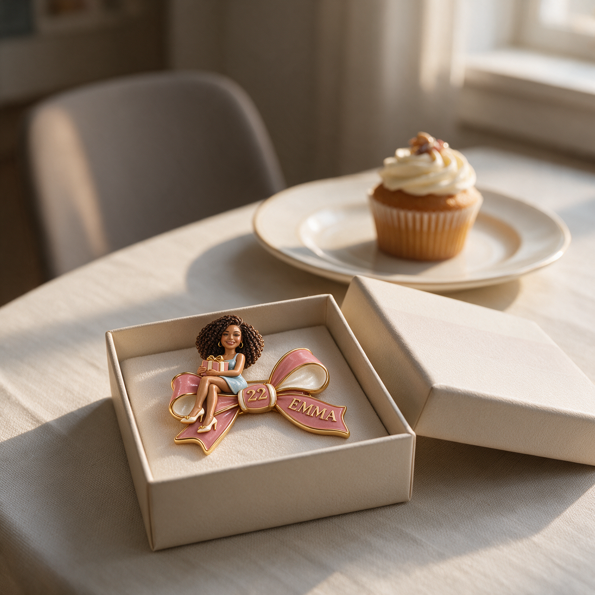 Personalized Birthday Bow Brooch - Custom Portrait, Name and Age