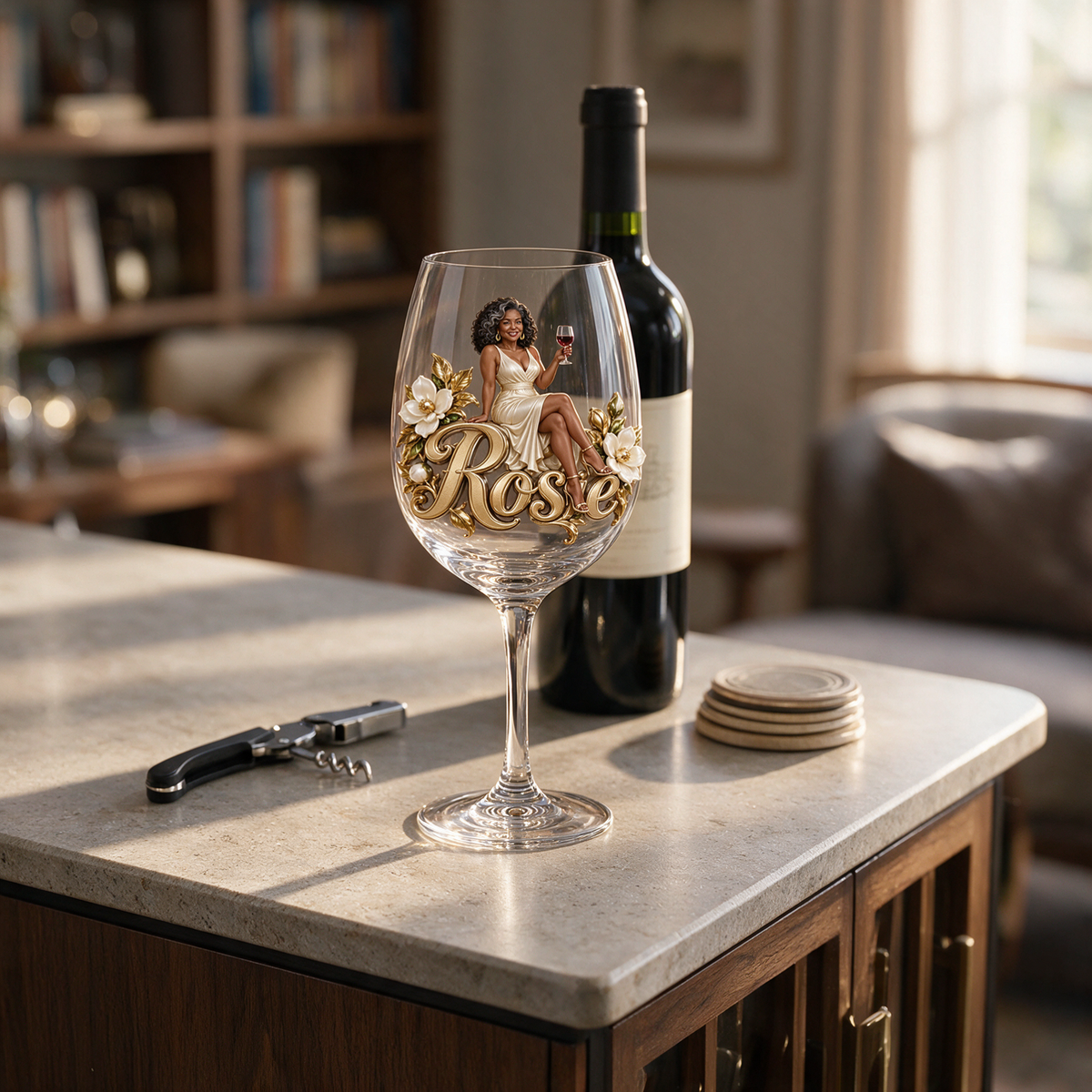 Personalized Custom Photo Magnolia Wine Glass - Gift for Older Women