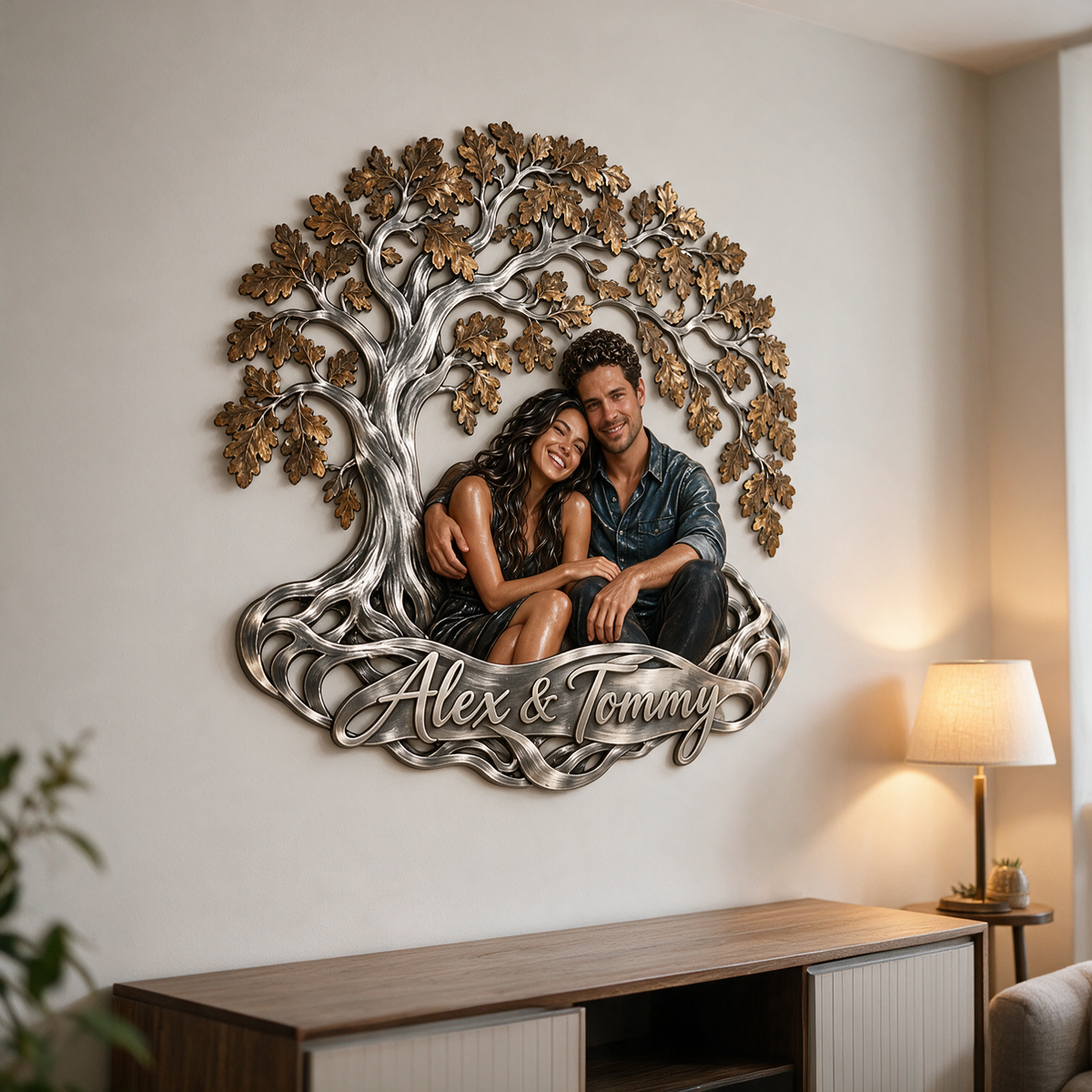 Personalized Custom Photo Tree of Love 3D Metal Wall Art - Gift for Couples