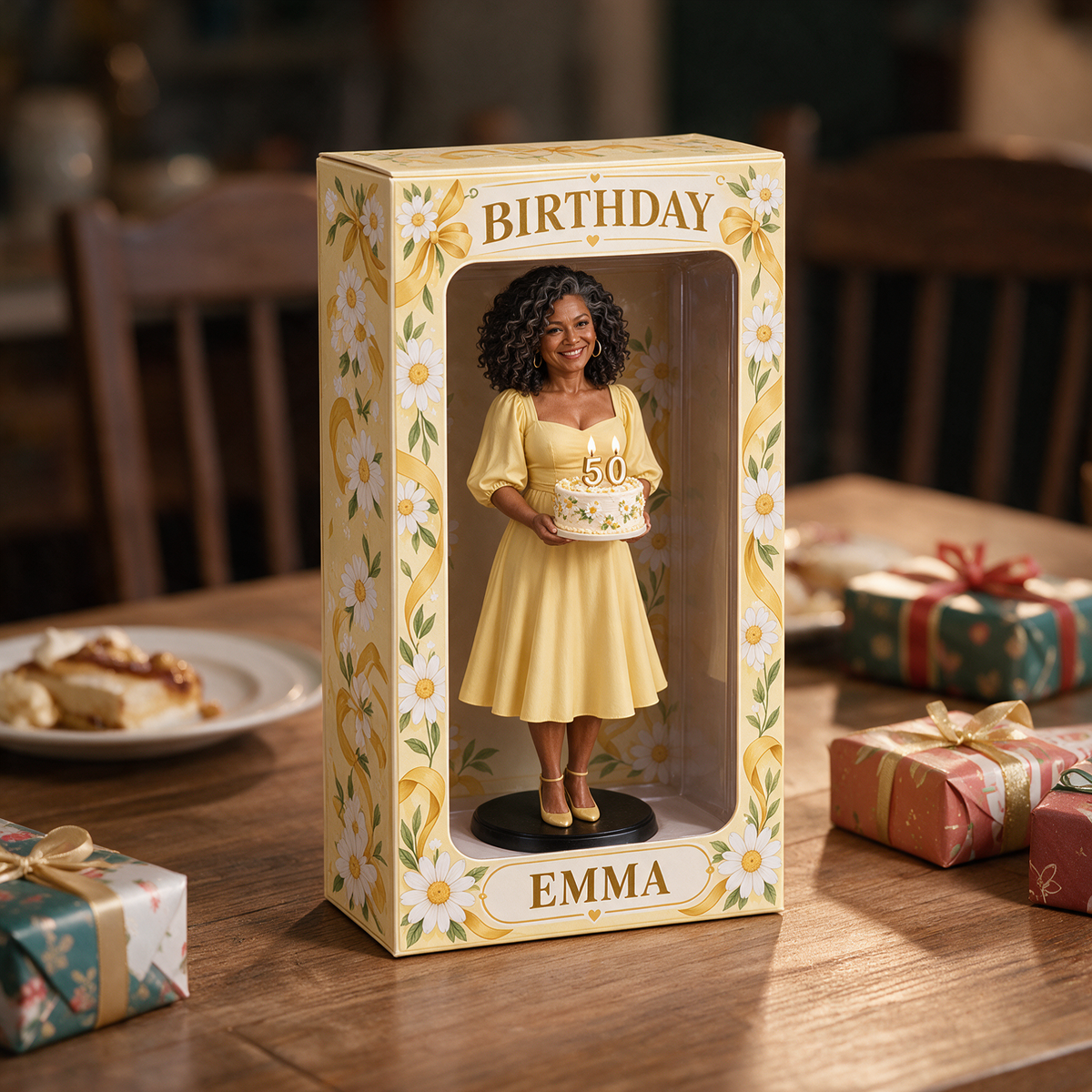 Boîte d'affichage figurine photo personnalisée Marguerite - Cadeau d'anniversaire 50 ans pour femmes