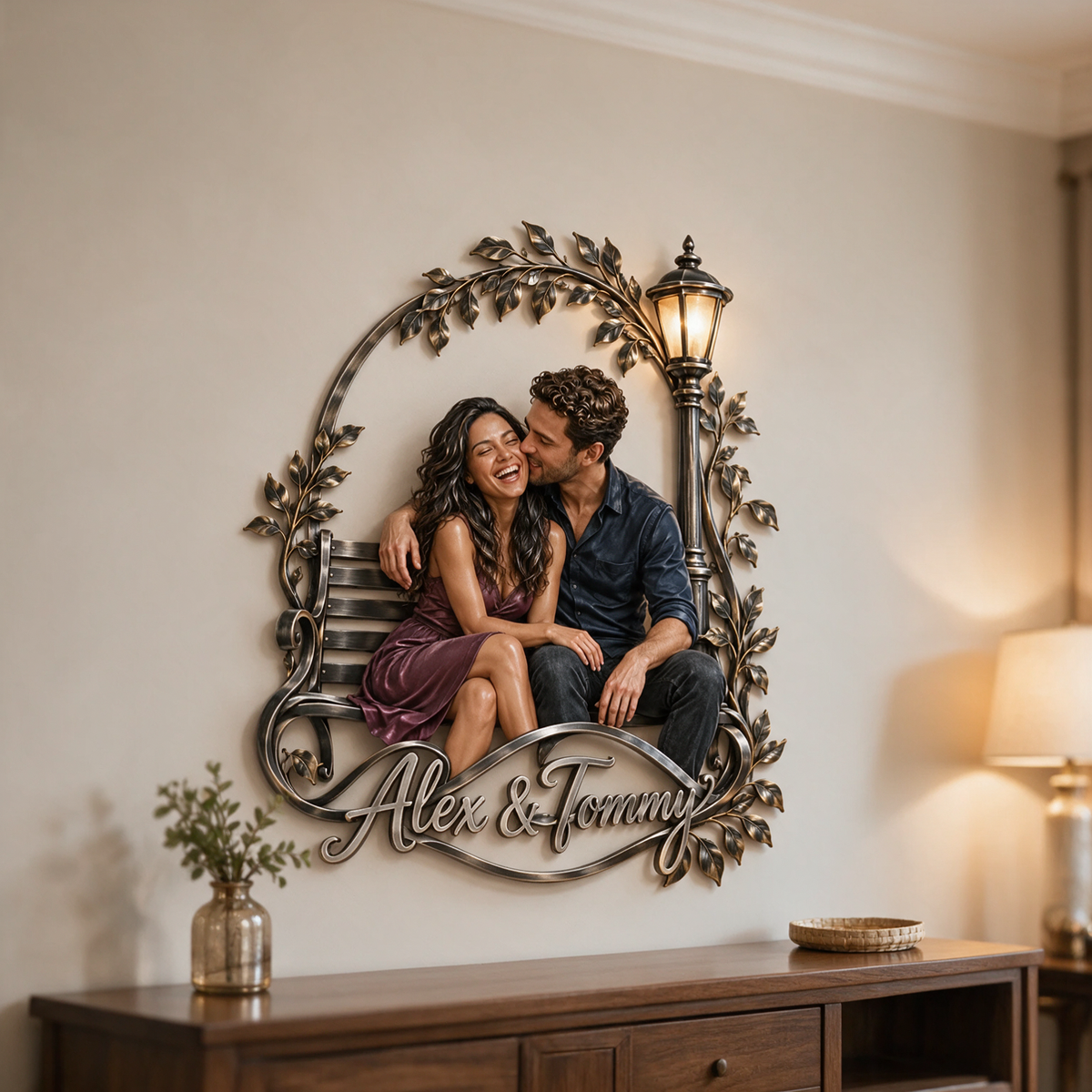 Personalized Custom Photo Park Bench 3D Metal Wall Art - Gift for Couples