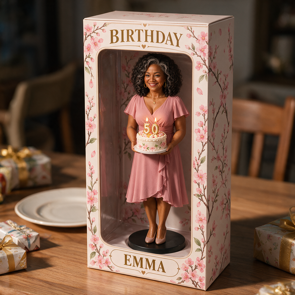 Boîte d'affichage figurine photo cerisier personnalisée - Cadeau d'anniversaire pour femmes