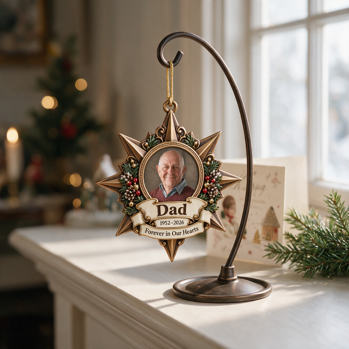 Personalized Custom Photo Dad Memorial Star 3D Ornament - Christmas Remembrance Keepsake