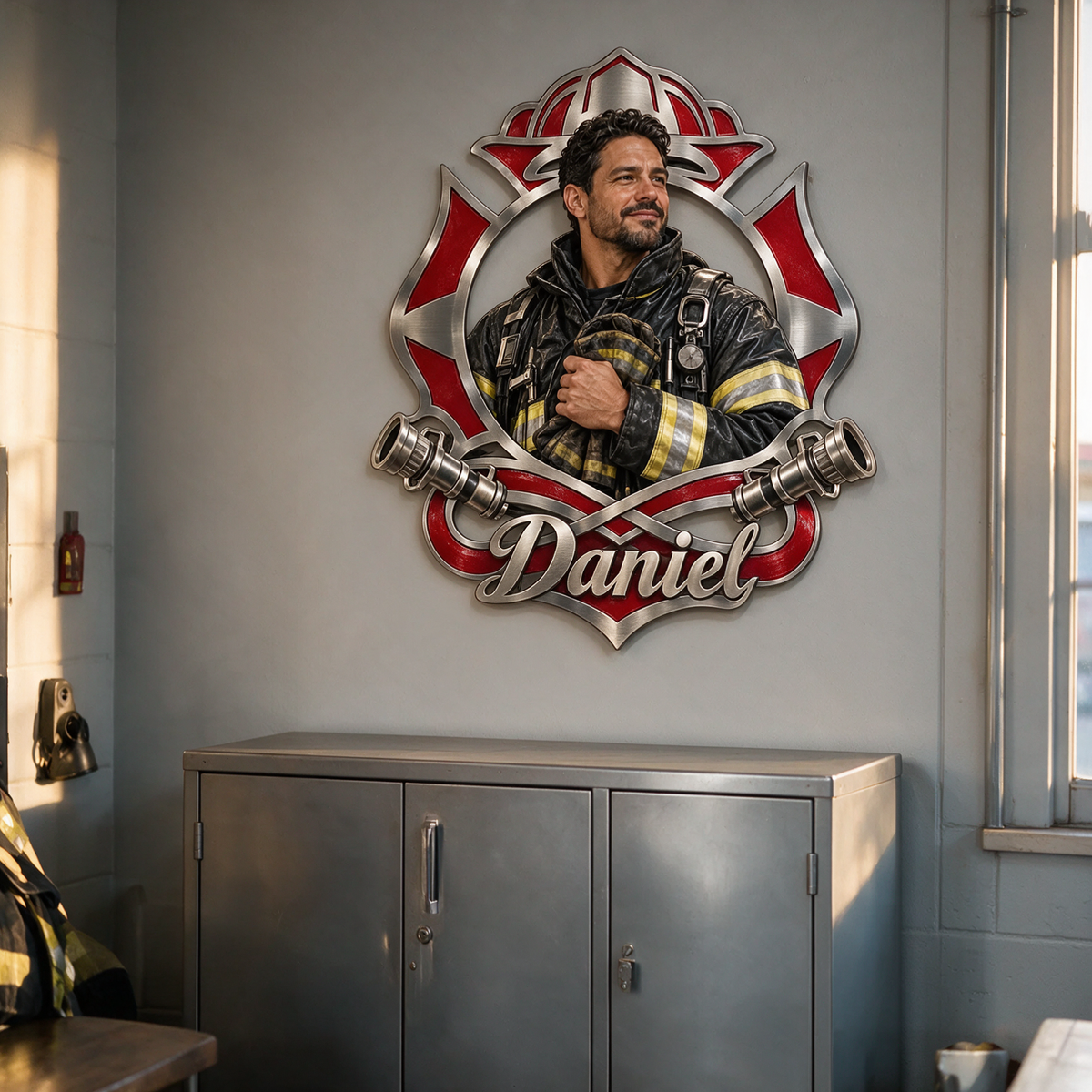 Personalized Custom Photo Firefighter 3D Cut Metal Sign - Gift for Men