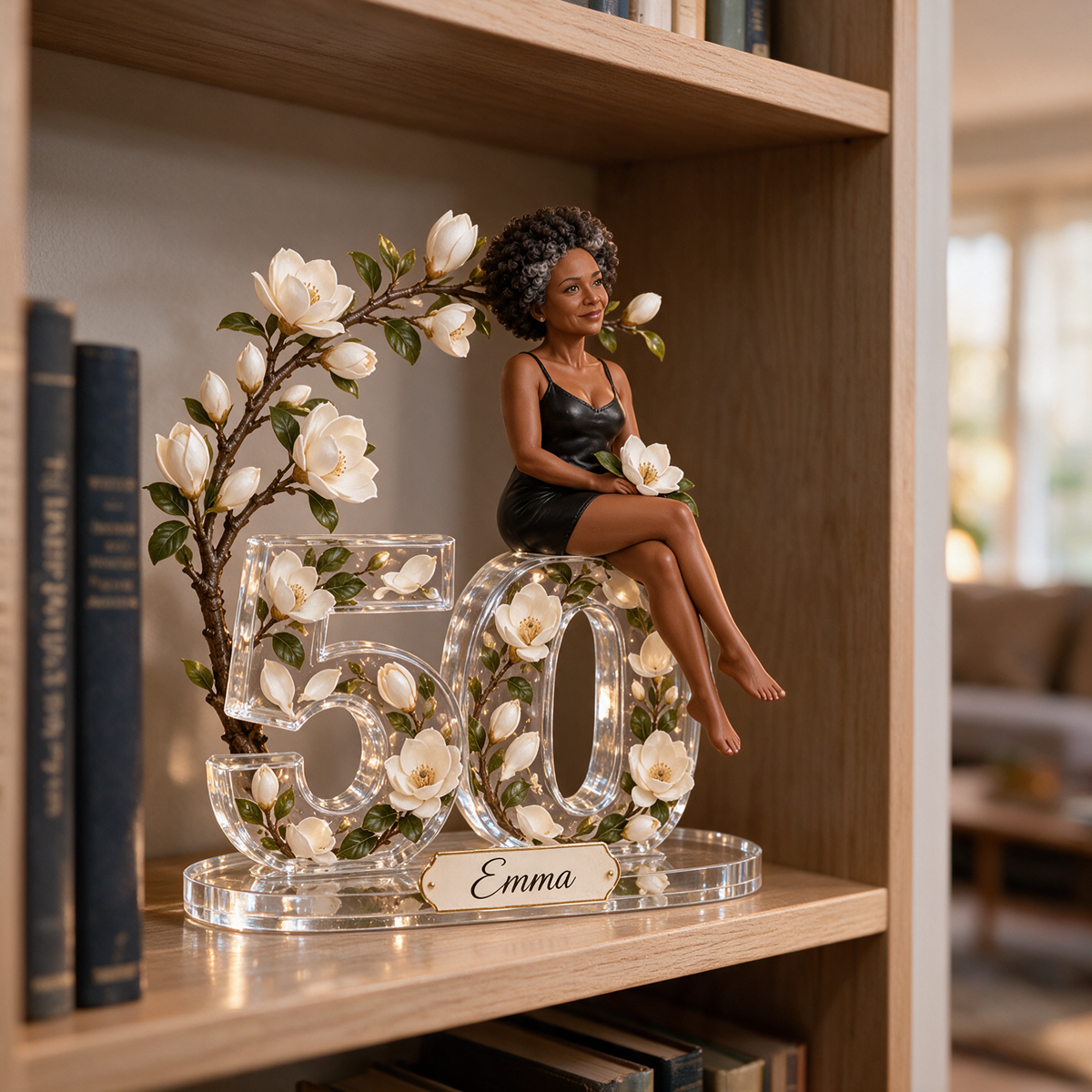 Plaque Acrylique Personnalisée en Forme de Magnolia - Cadeau d'Anniversaire des 50 Ans pour Femmes