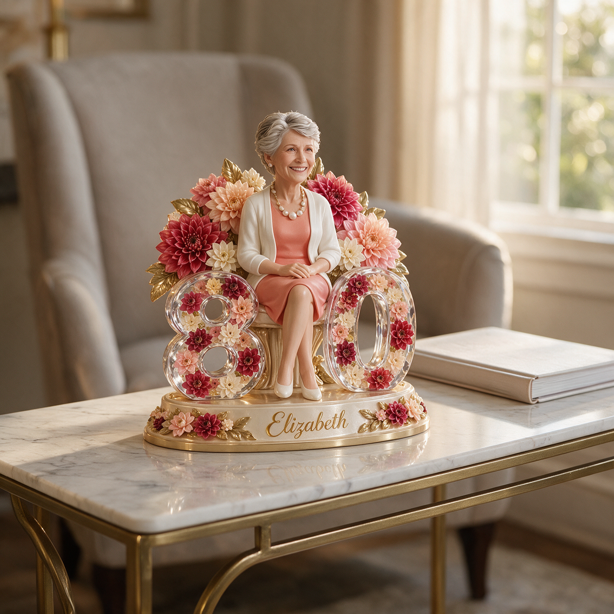 Personalized Floral Throne Shaped Acrylic Plaque, Personalized Queen Birthday Portrait Gift for Mom, Wife, Grandma, 40th 50th 60th 70th Birthday Gift for Her