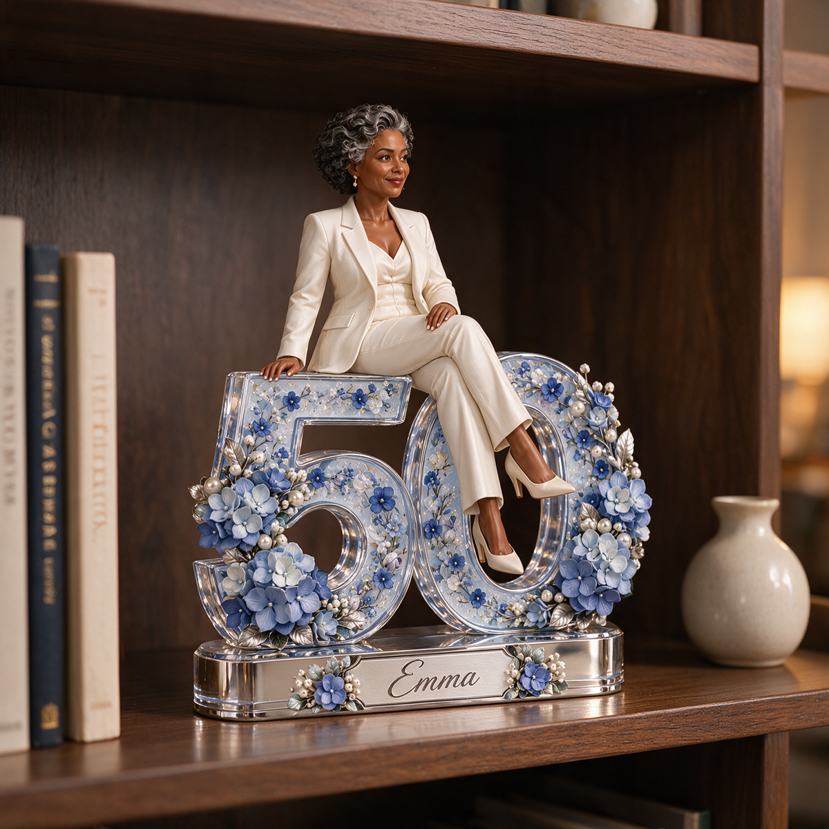 Personalized Custom Photo Blue Hydrangea Custom Shaped Acrylic Plaque - 50th Birthday Gift for Women