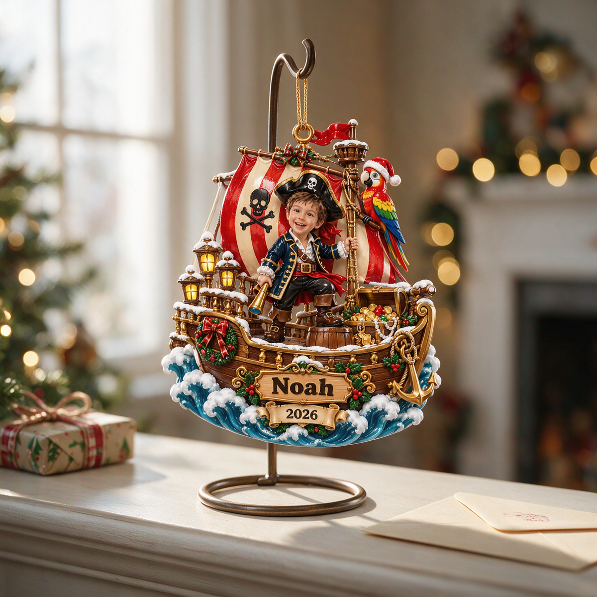 Personalized Custom Photo Pirate Ship 3D Ornament - 2026 Christmas Gift for Boys