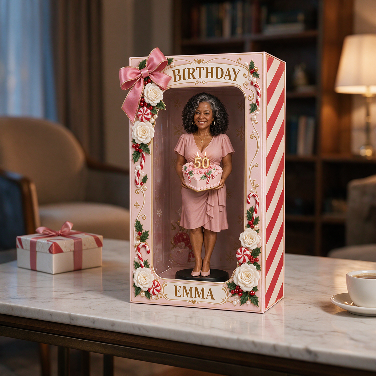 Personalized Custom Photo Christmas Candy Figurine in Acrylic Display Box - 50th Birthday Gift for Women