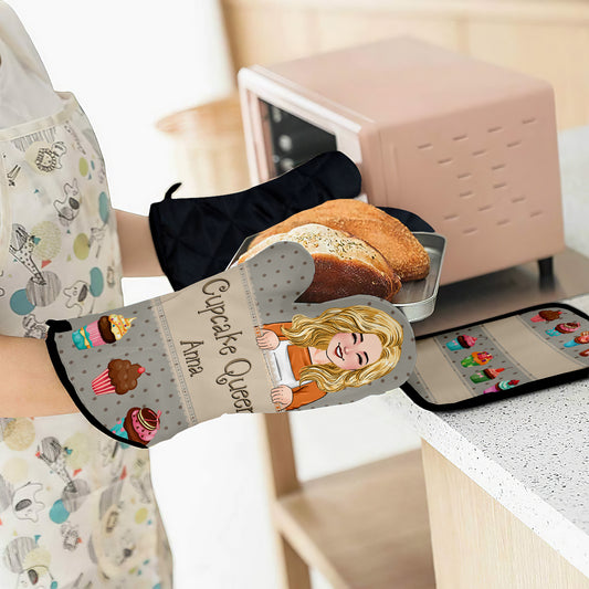 Cupcake Queen - Ensemble de gants de cuisine et maniques personnalisés