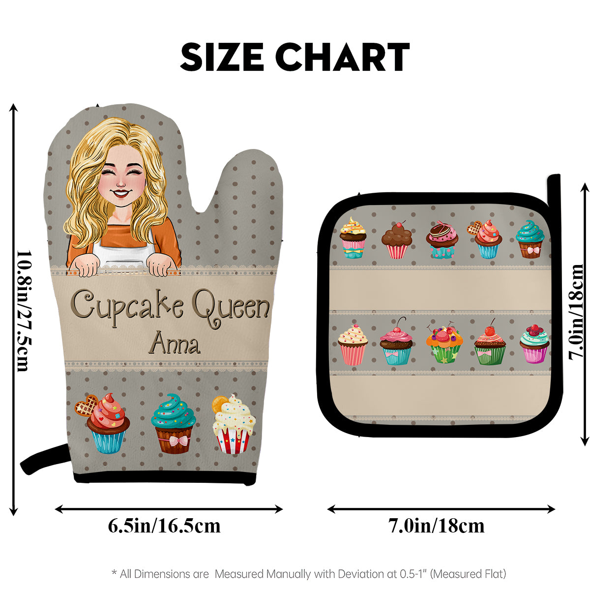 Cupcake Queen - Ensemble de gants de cuisine et maniques personnalisés