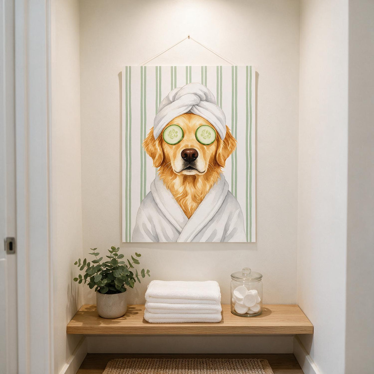 Custom Photo Golden Retriever Spa Bathroom Poster - Funny Pet Lover Bathroom Decor