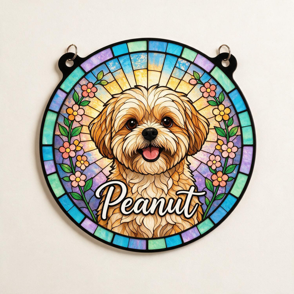 Personalized Light Brown Shih Tzu Dog Stained Glass Style Acrylic Window Hanging, Pet Memorial Gift