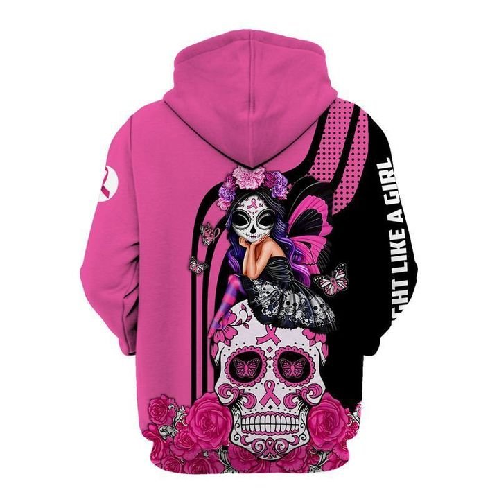Fight Like a Girl Sugar Skull Breast Cancer Awareness All Over T-shirt and Hoodie
