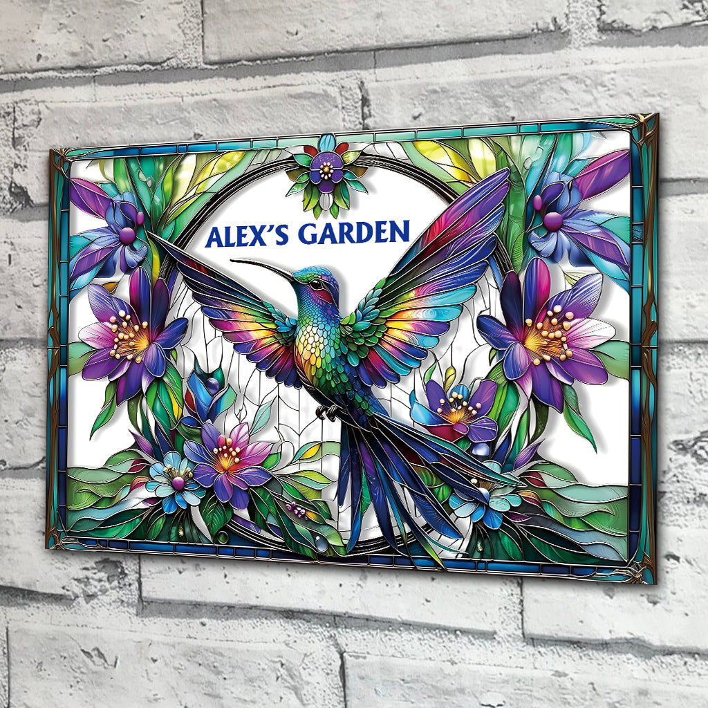 Superbe panneau métallique rectangulaire personnalisé pour le jardinage : colibri, abeille, papillon…