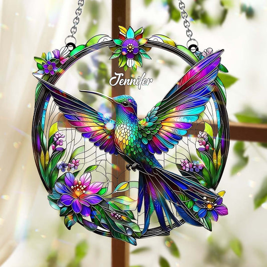 Stunning Humming Bird - Personalized Hummingbird Window Hanging Suncatcher Ornament