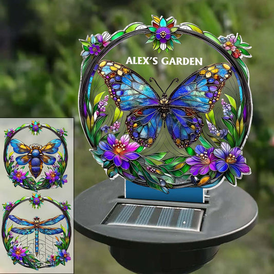 Papillon coloré, abeille, colibri... - Lampe solaire de jardin personnalisée