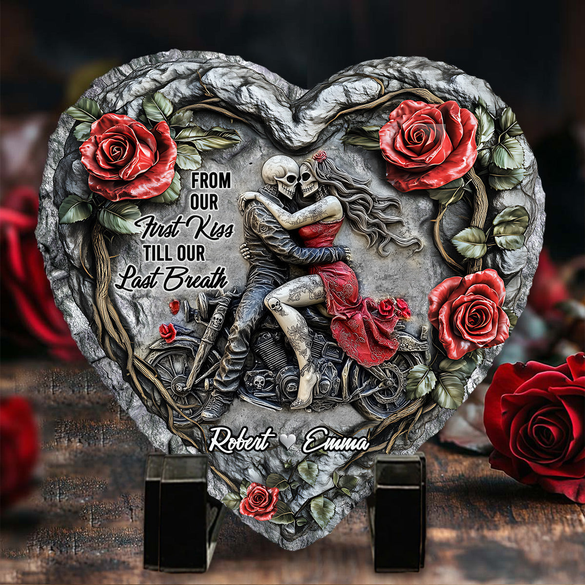 De notre premier baiser - Pierre en forme de cœur personnalisée pour les couples