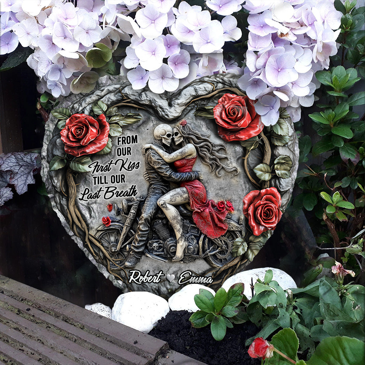 De notre premier baiser - Pierre en forme de cœur personnalisée pour les couples