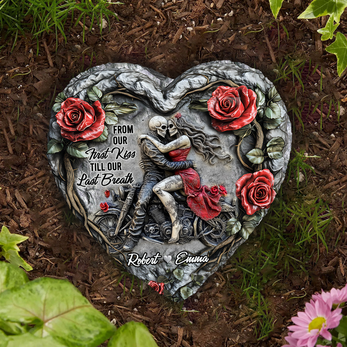 De notre premier baiser - Pierre en forme de cœur personnalisée pour les couples