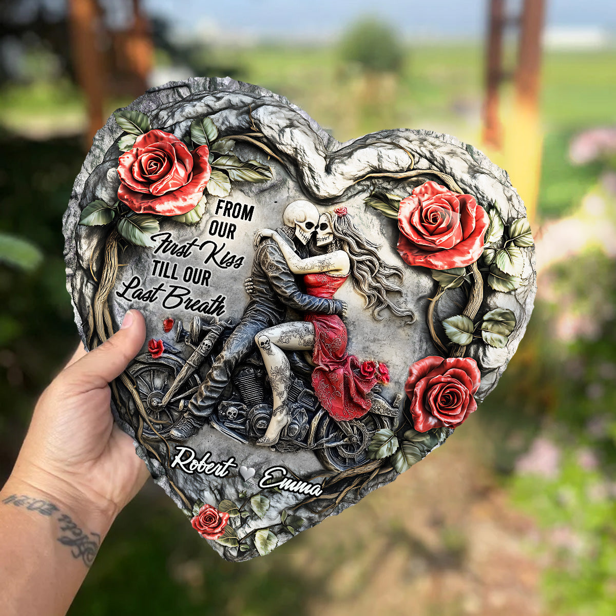 De notre premier baiser - Pierre en forme de cœur personnalisée pour les couples