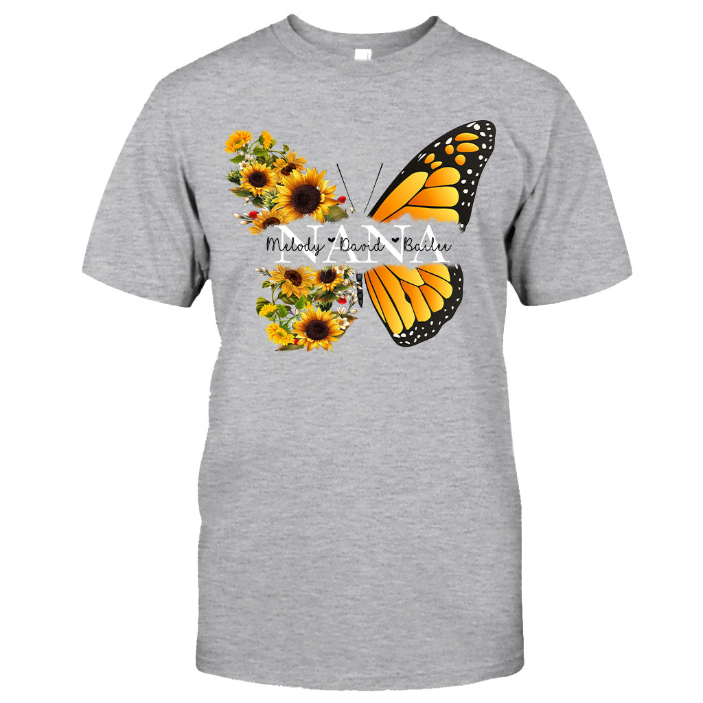 Nana Butterfly Sunflower - Gift for grandma, mom - Personalized T-shirt And Hoodie