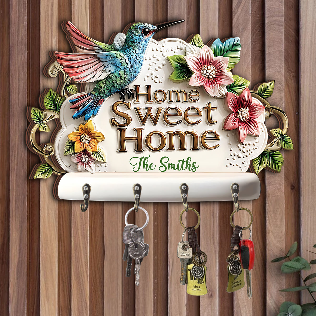 Home Sweet Home - Personalized Hummingbird Custom Shaped Key Rack