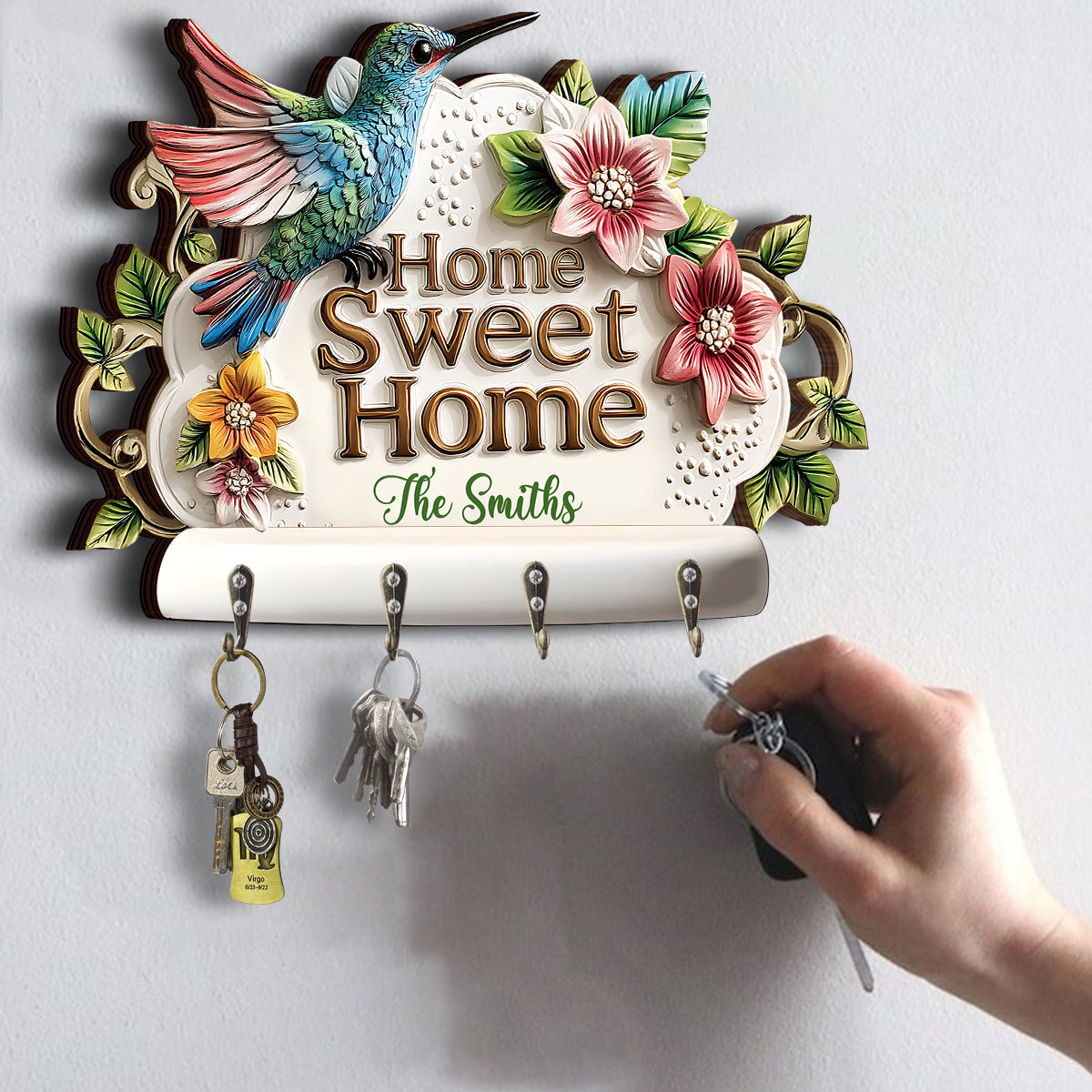 Home Sweet Home - Personalized Hummingbird Custom Shaped Key Rack